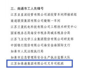 喜报！交通产业集团如皋港板块叉车班组荣获南通市工人先锋号荣誉称号